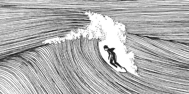 surfboard on wave drawing